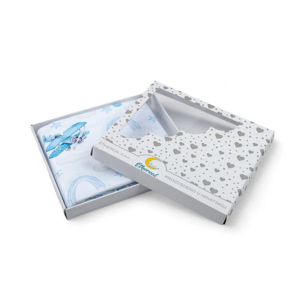 Premium Cotton Double Layer Blanket - Blue Airplanes and Rainbows