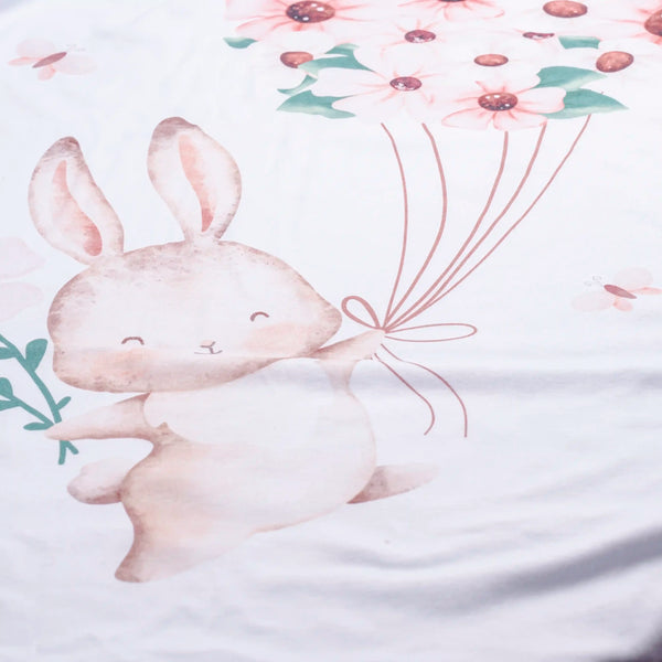 Personalized Premium Cotton Double Layer Blanket - Bunny with Flowers