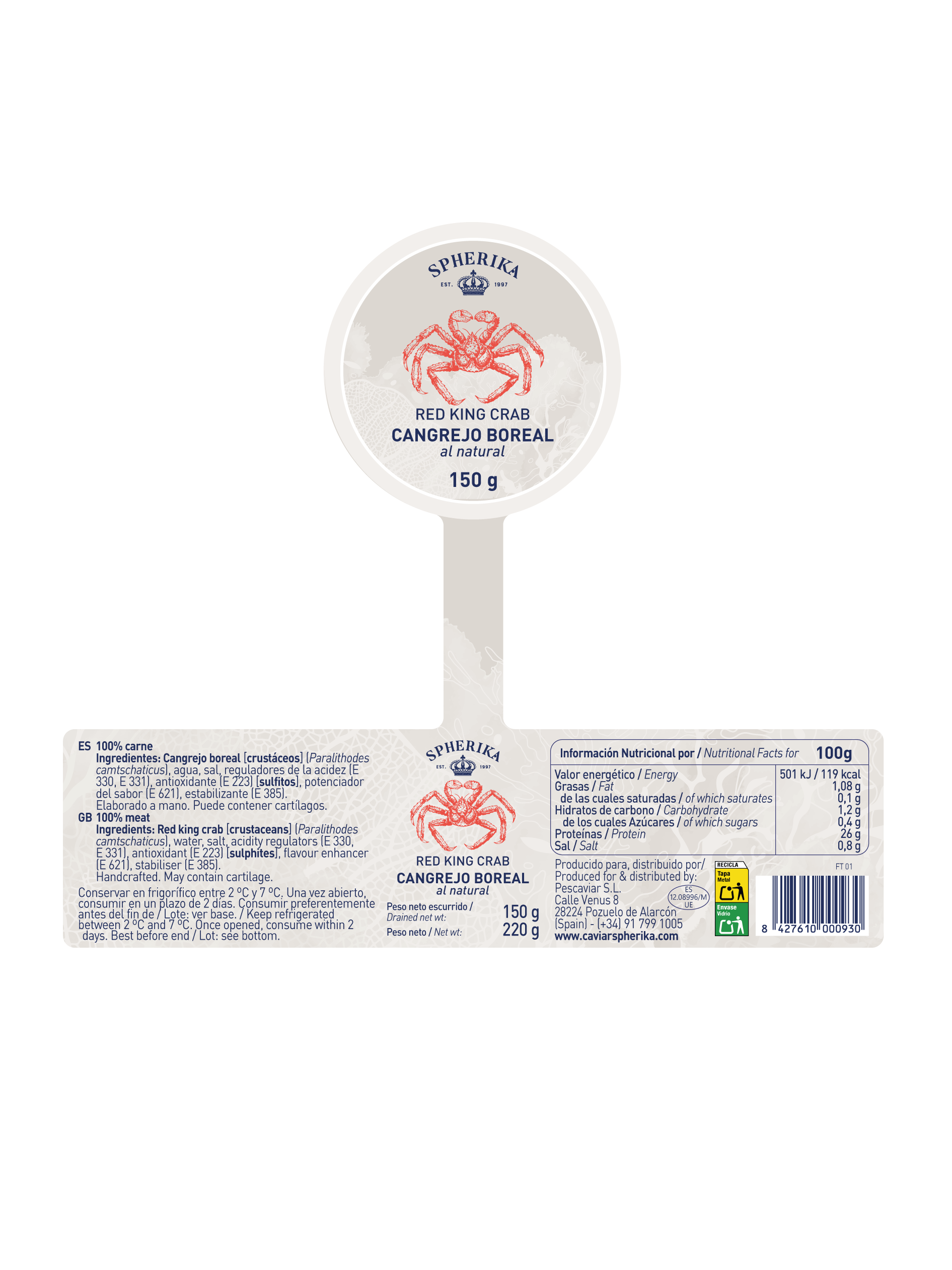 SPHERIKA, King Crab meat 150g (drained weight)