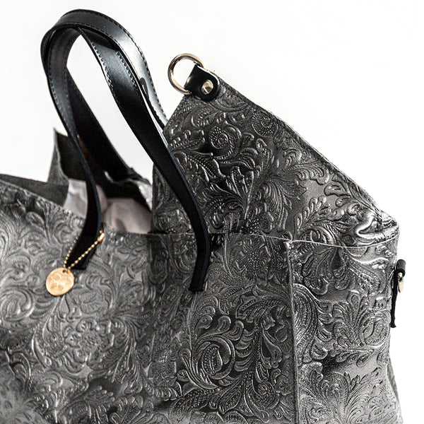 FLOW - Borsa in pelle laminata serigrafata silver