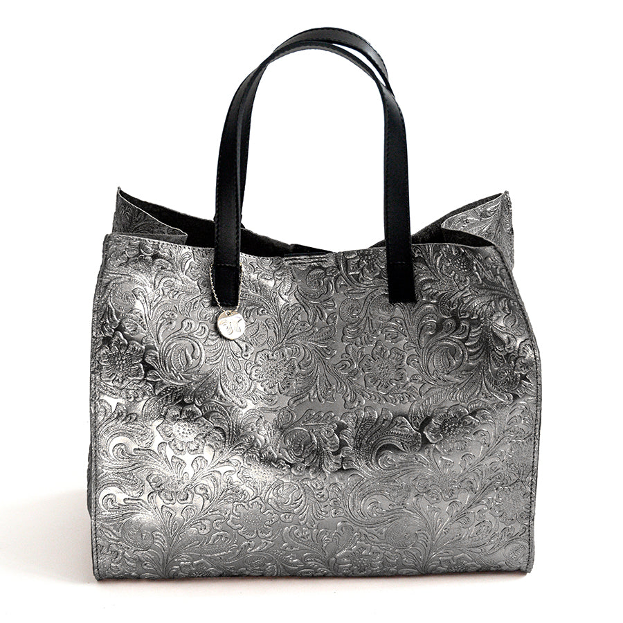 FLOW - Borsa in pelle laminata serigrafata silver
