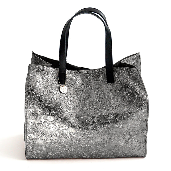 FLOW - Borsa in pelle laminata serigrafata silver
