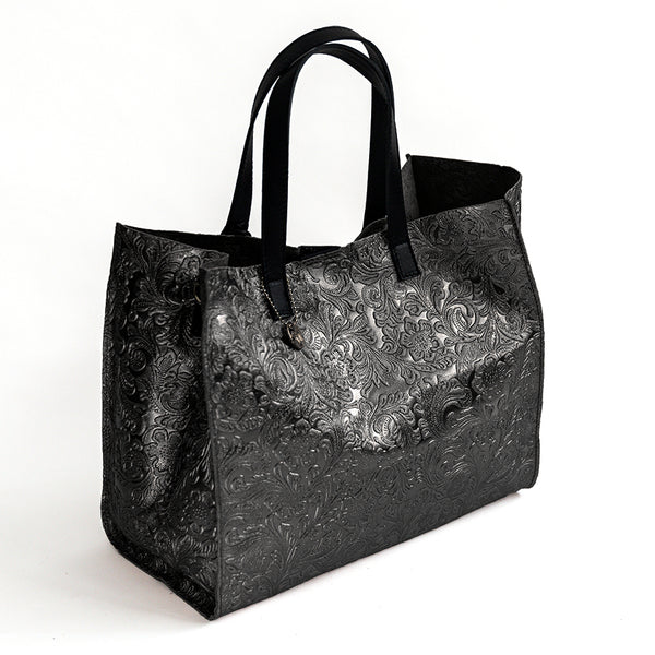 FLOW - Borsa in pelle laminata serigrafata nero
