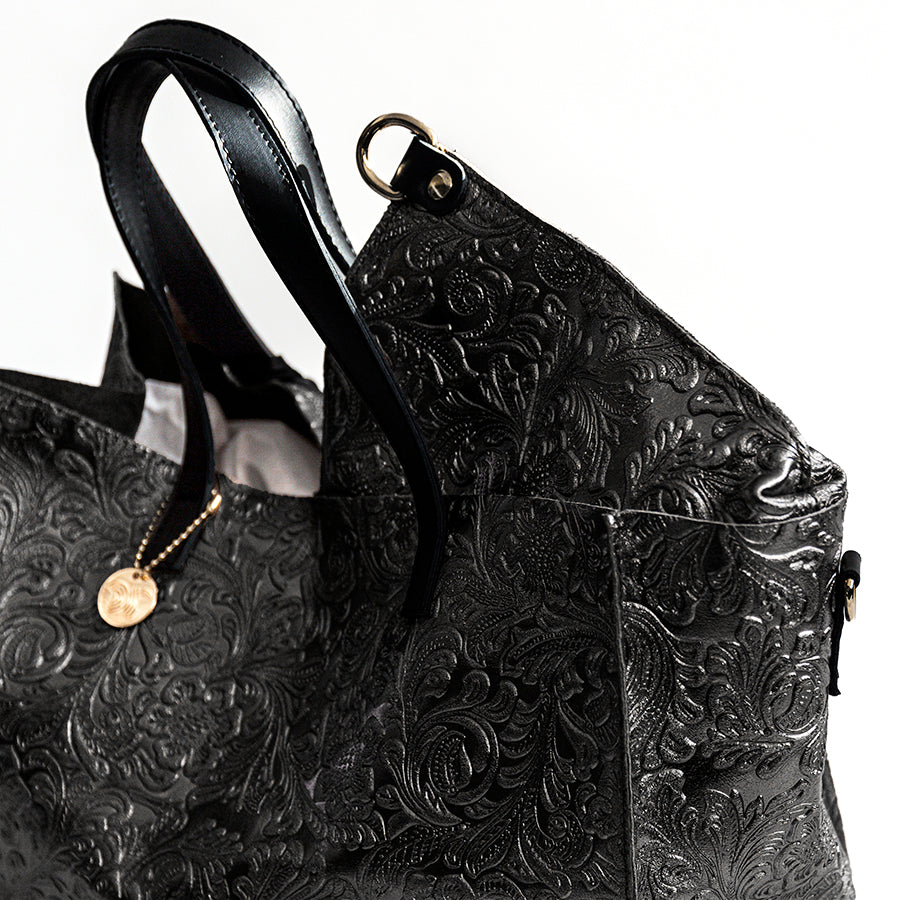 FLOW - Borsa in pelle laminata serigrafata nero