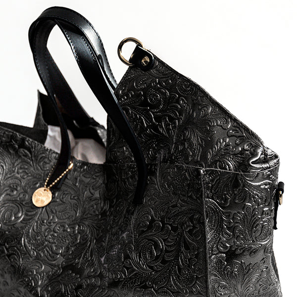 FLOW - Borsa in pelle laminata serigrafata nero