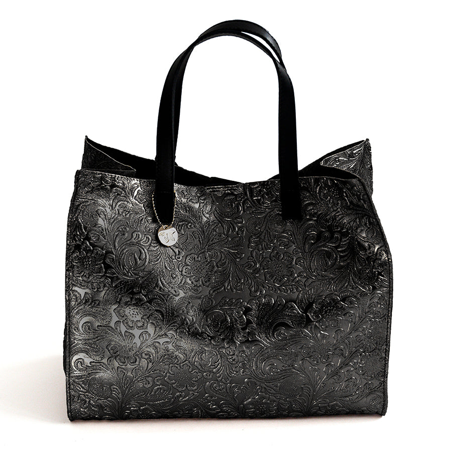 FLOW - Borsa in pelle laminata serigrafata nero