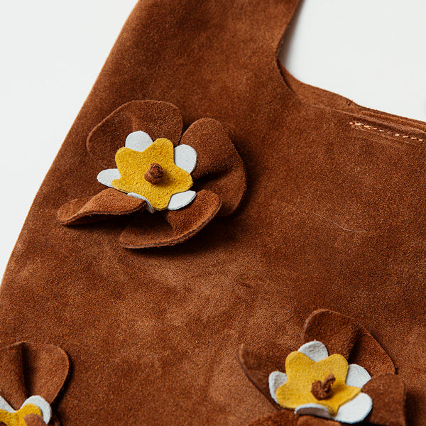 FLOWER - Sacca con fiori in camoscio cuoio