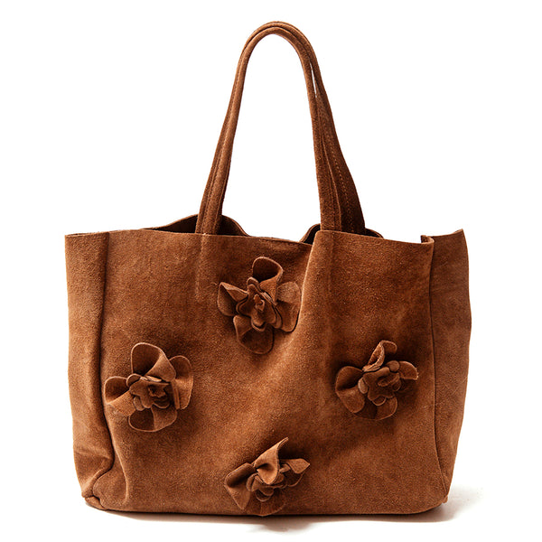 FLOWER - Shopping bag with suede leather flowers