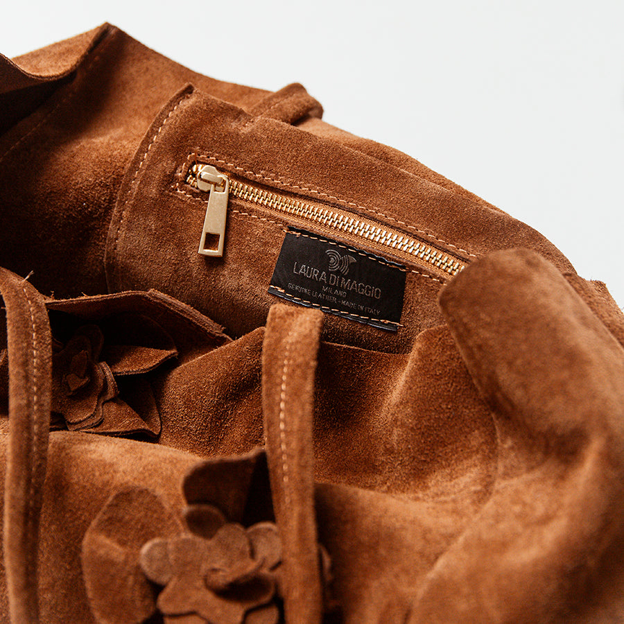FLOWER - Shopping bag with suede leather flowers