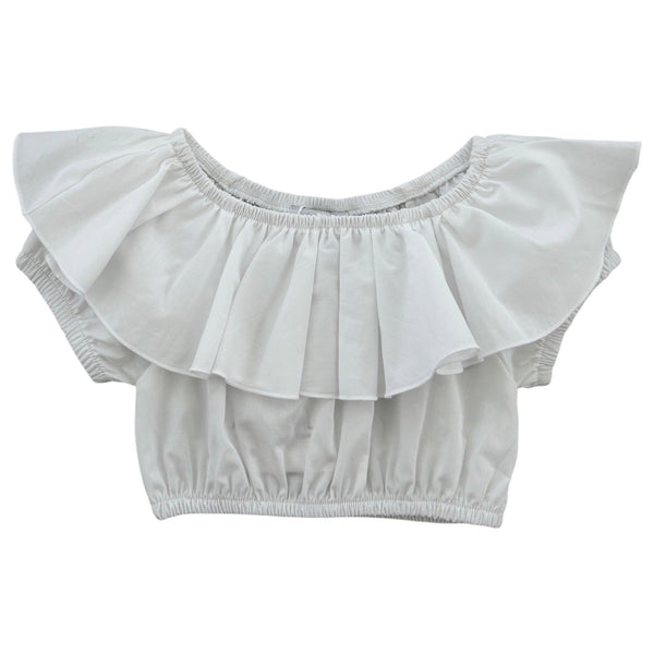 crop-top bianco con volant