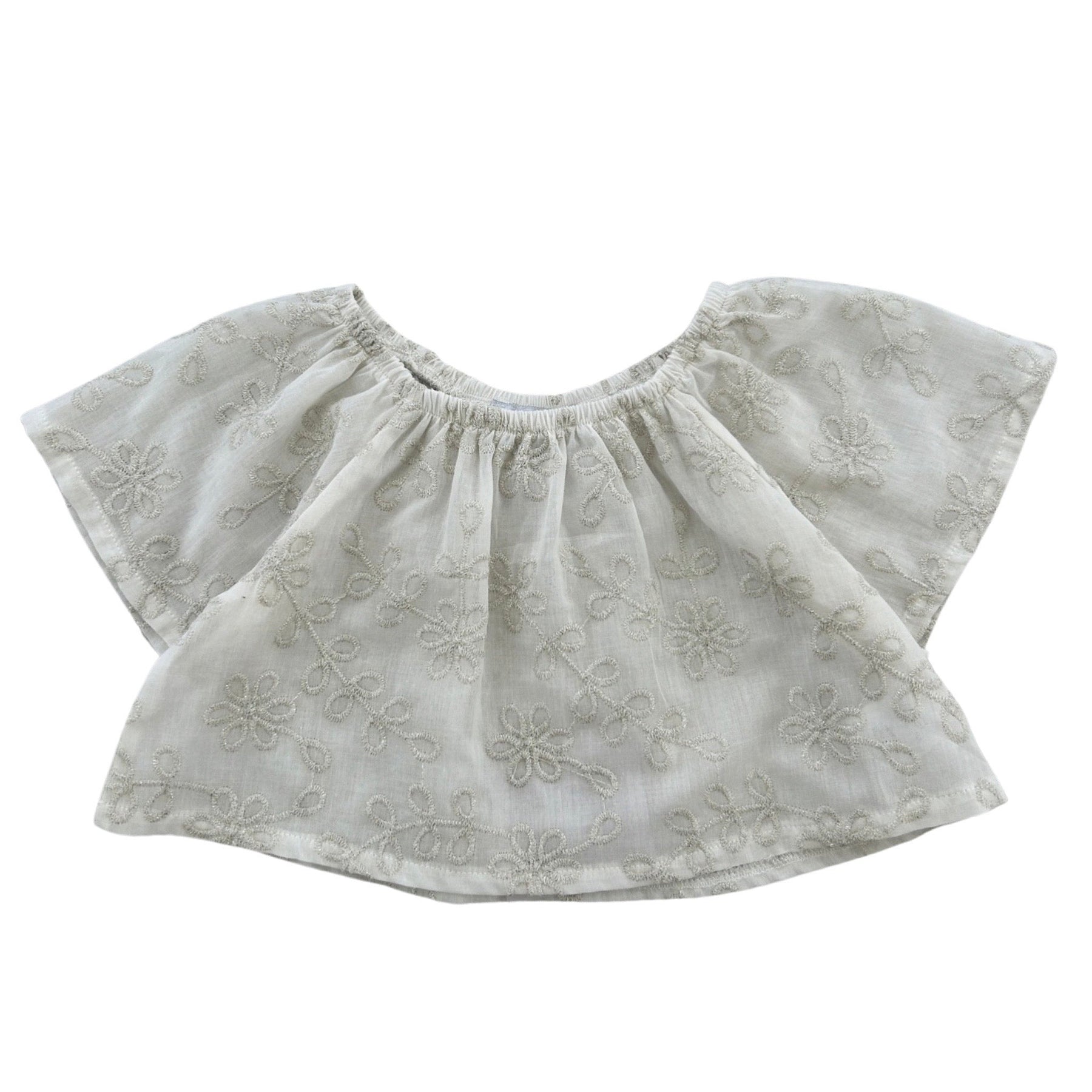 top in cotone con fiori ricamati