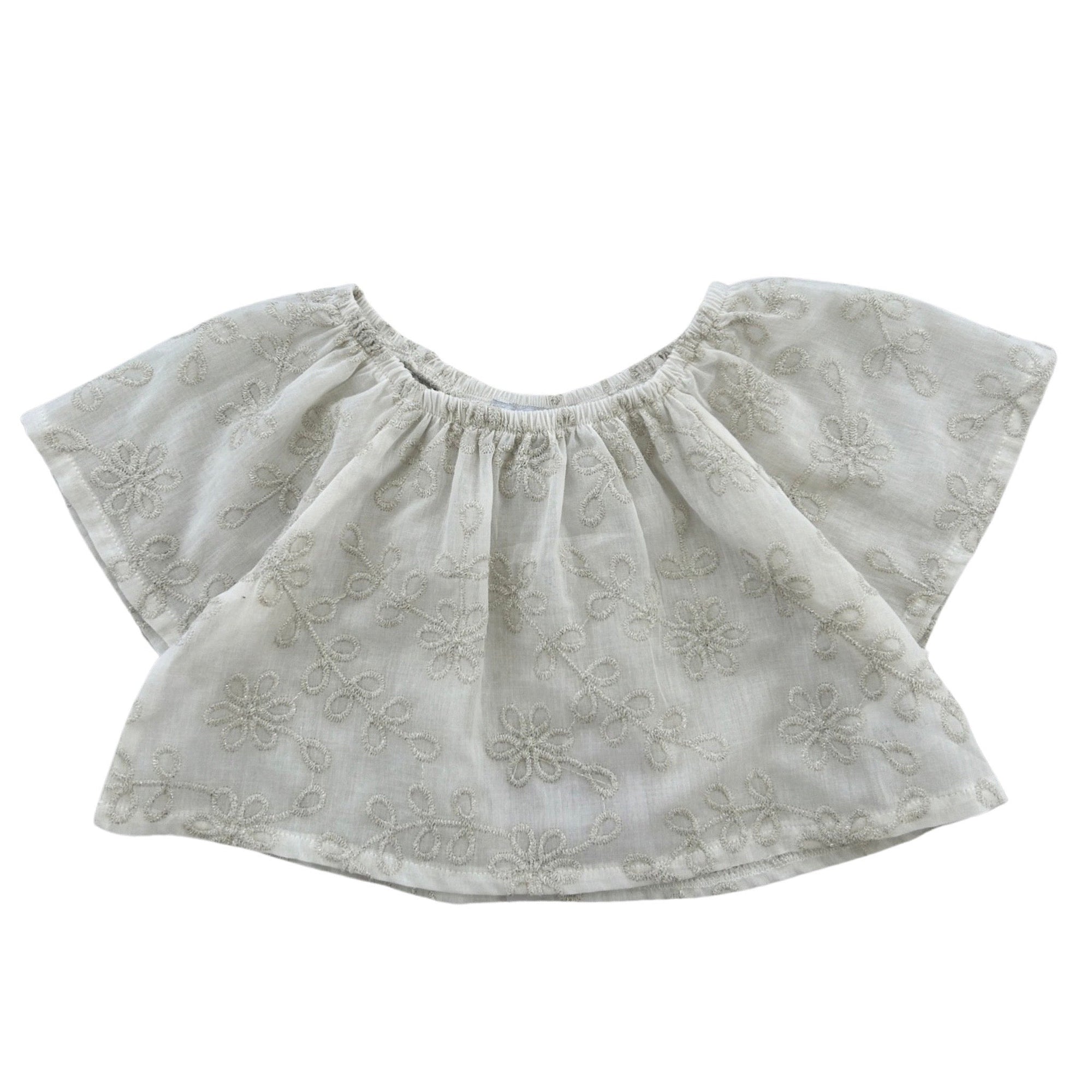top in cotone con fiori ricamati