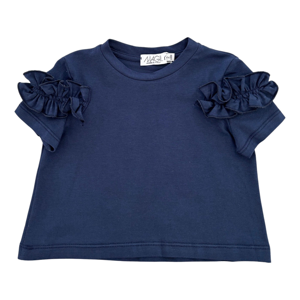 t-shirt con rouches sulle maniche