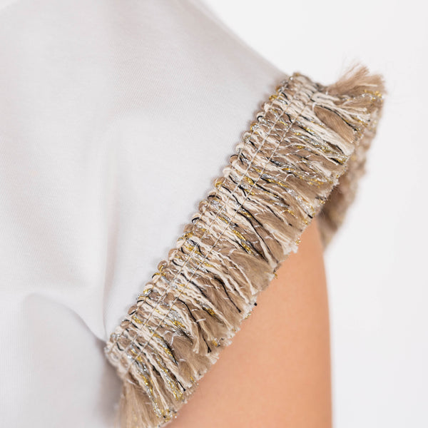t-shirt cropped con frangia oro
