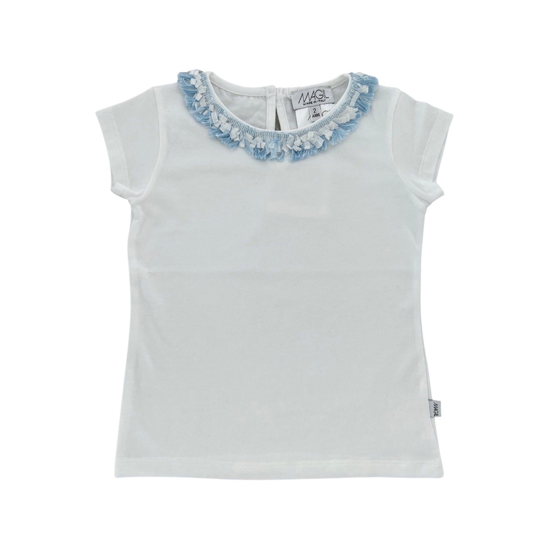 BLUE FRINGE T-SHIRT AT THE NECK