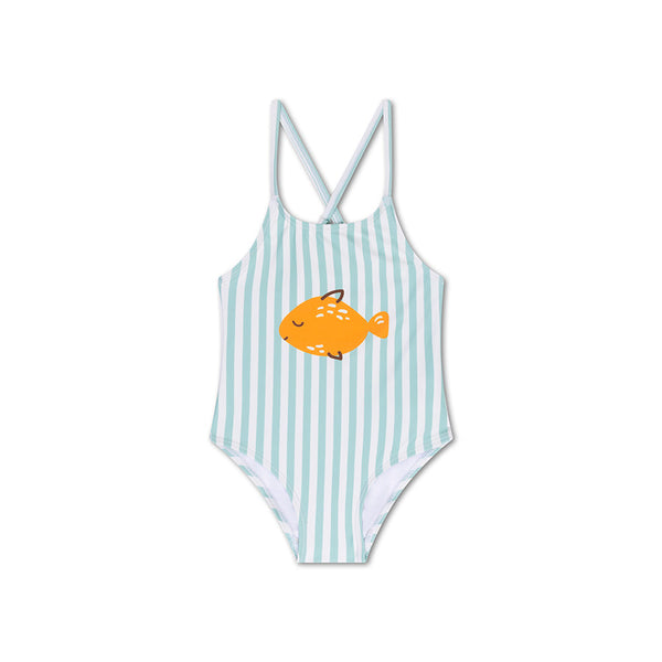 Crosslines | Green/White Striped Girls UV Swimsuit