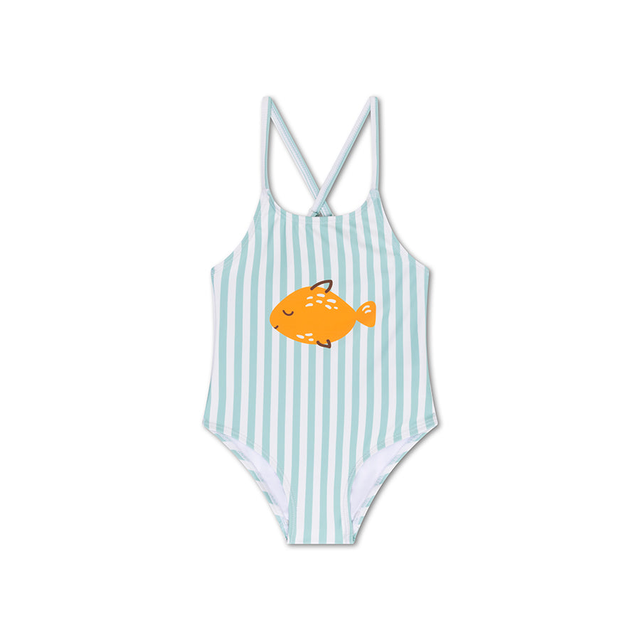 Crosslines | Maillot de bain UV rayé vert/blanc pour filles