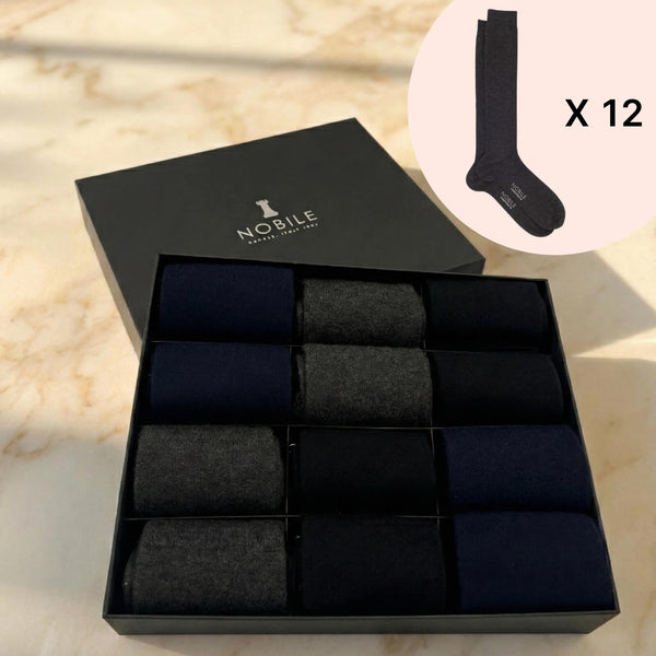Box 12 paia calze lunghe in Cashmere di Capra Hircus - Colori Misti