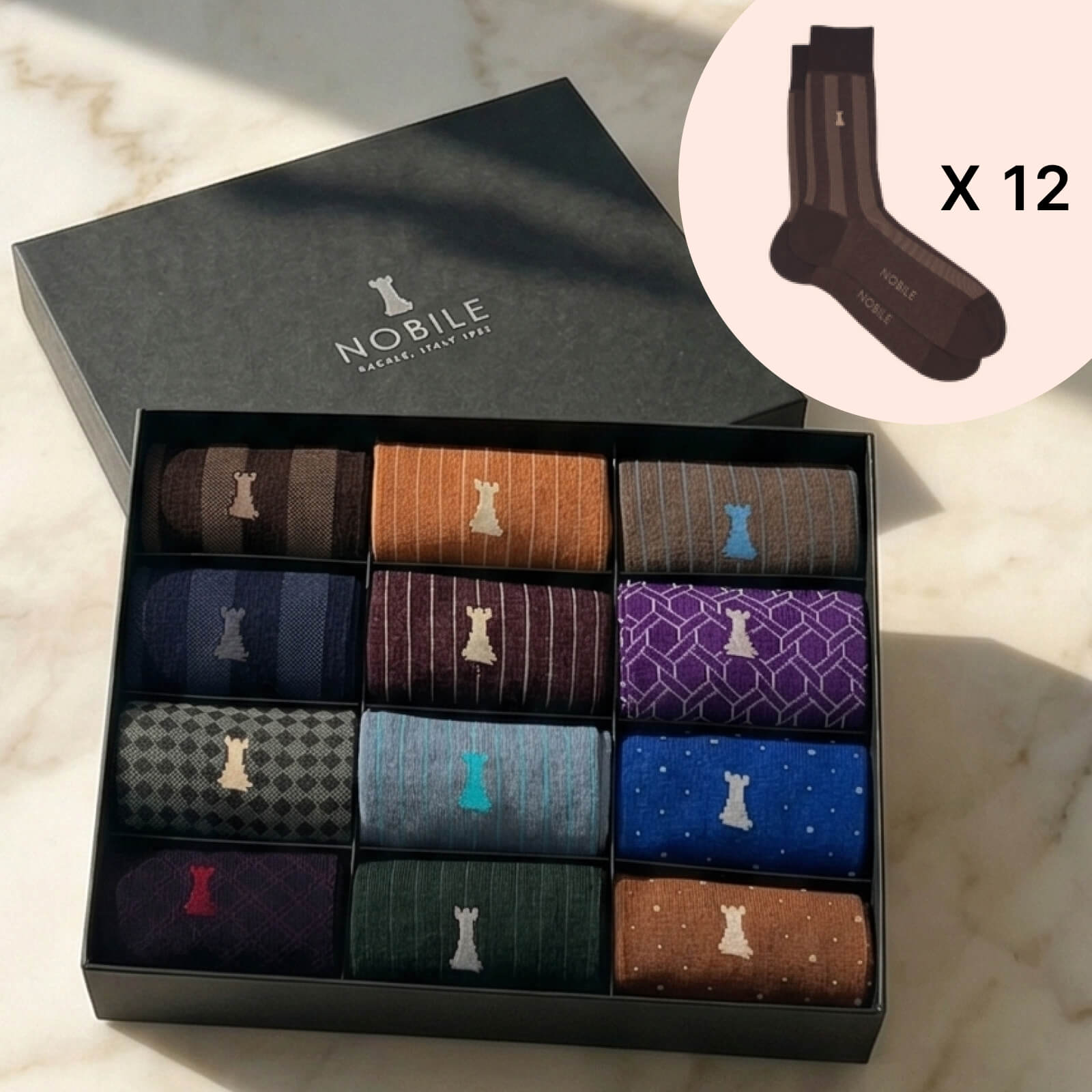 Box of 12 Pairs of Short Socks for Men in Filoscozia® - Iconic Patterns