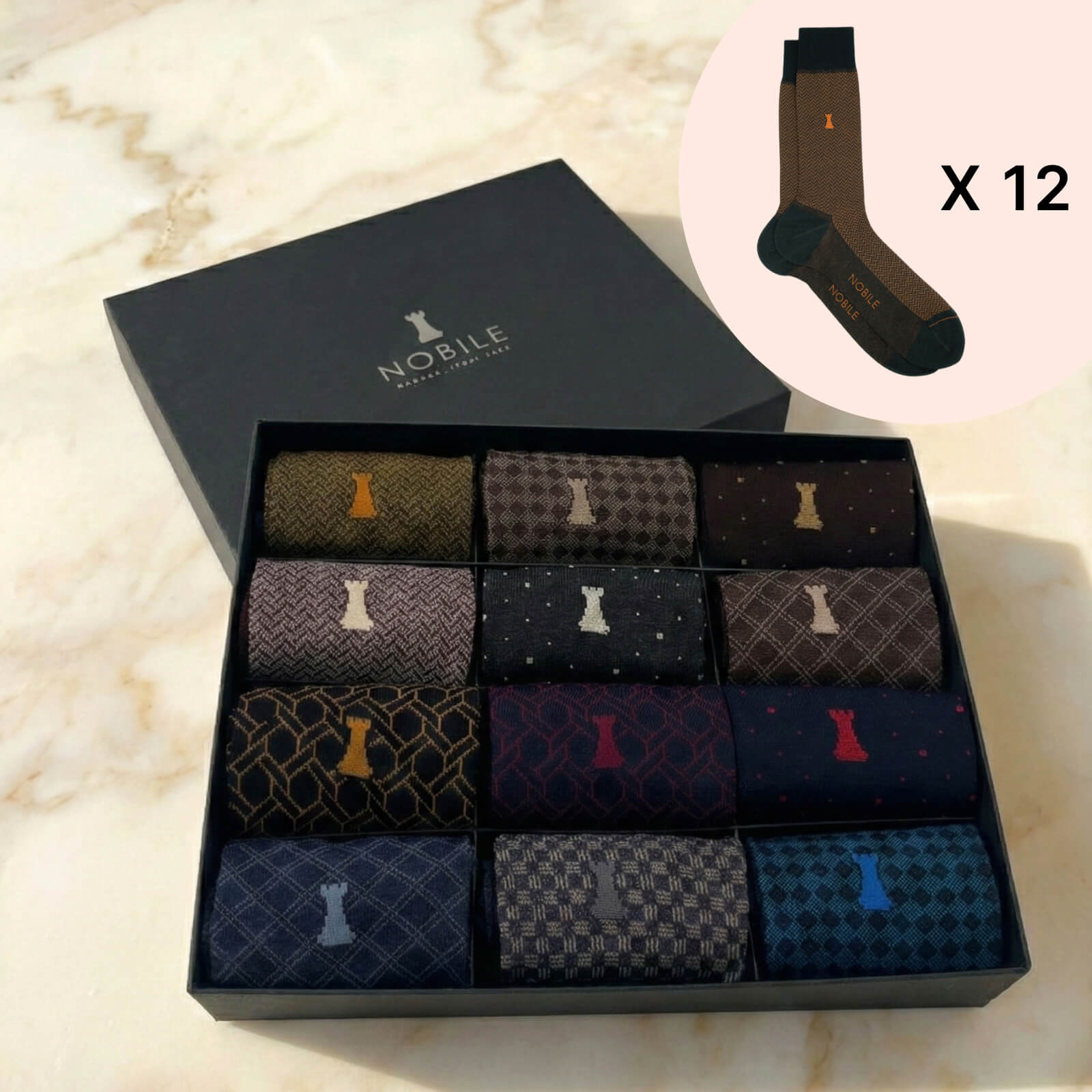 Box of 12 Pairs of Short Socks in Filoscozia® - Mixed Patterns