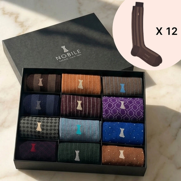 Caja de 12 pares de calcetines largos para hombres en Filoscozia® - Patrones icónicos