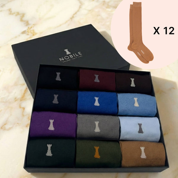Box of 12 pairs of long socks in Filoscozia® - Federico II solid colors