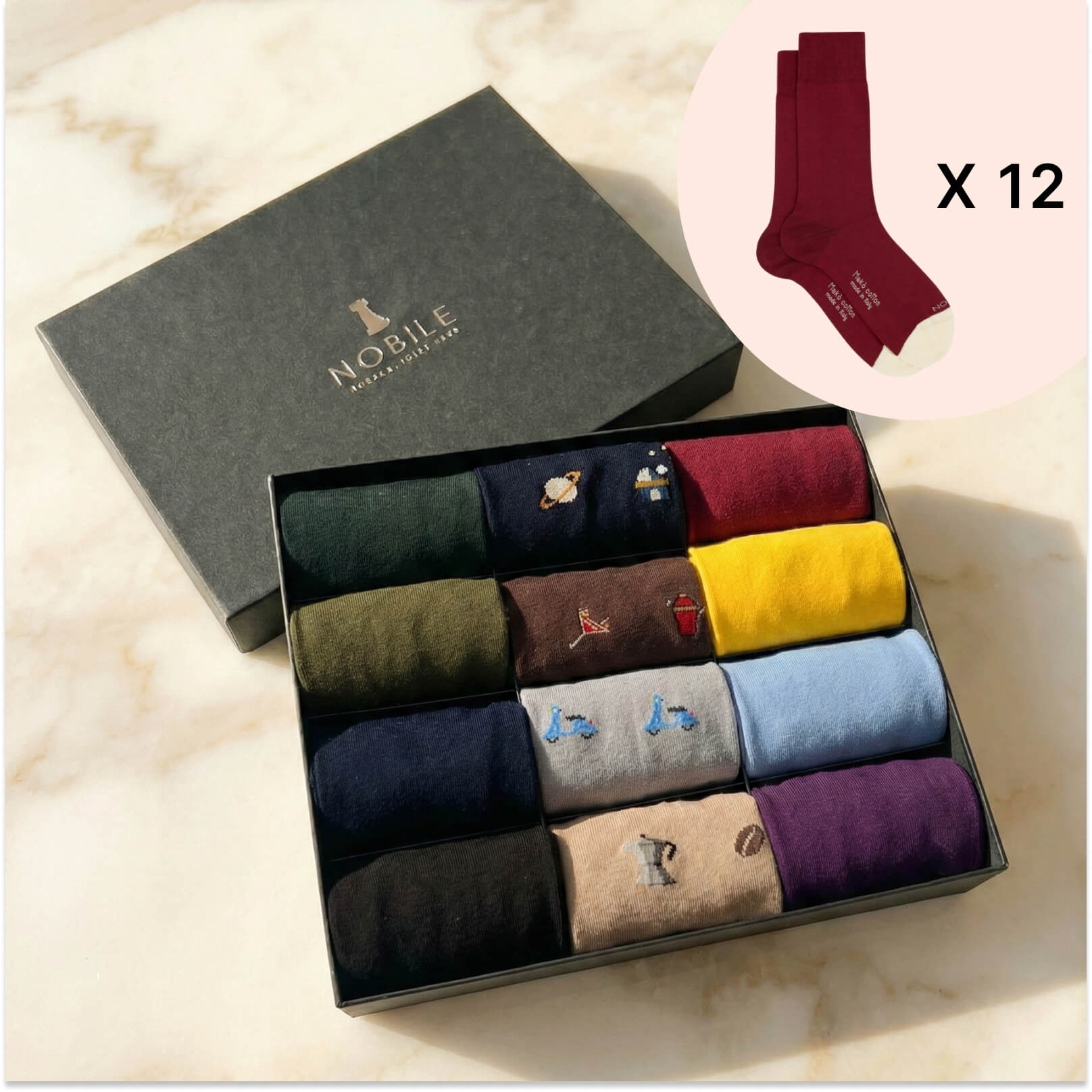 Boîte de 12 Paires de Chaussettes Courtes en Coton Makò - Motifs Variés