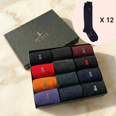 Box of 12 Pairs of Long Merino Wool Socks - Mixed Patterns