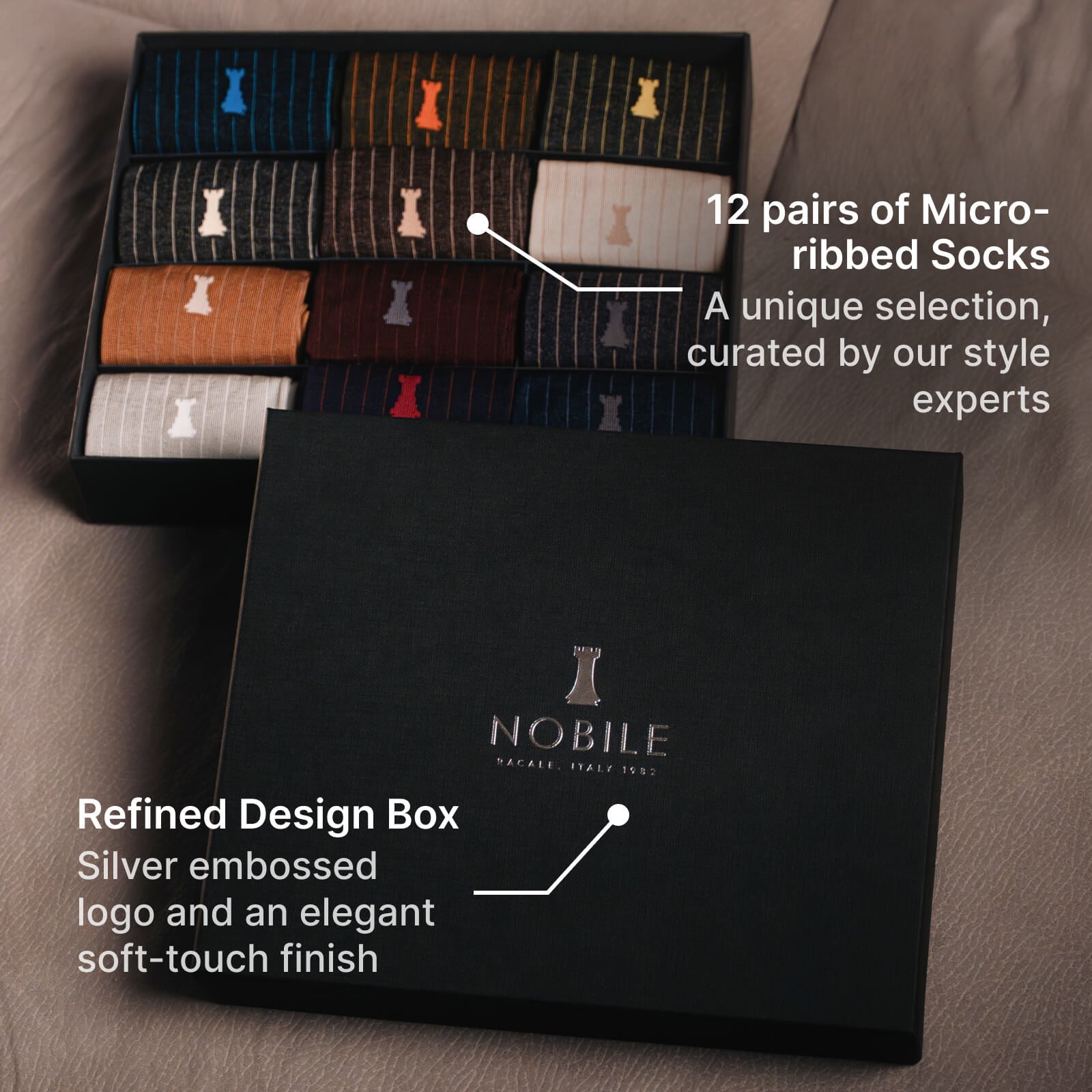 Box of 12 Pairs of Short Socks - Noble Micro Rib