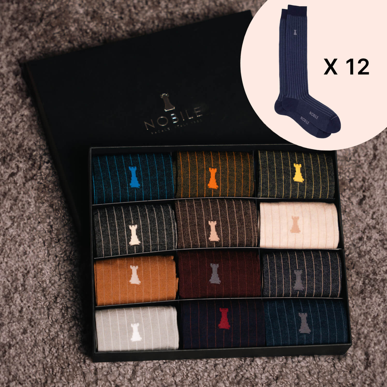 Boîte de 12 paires de chaussettes longues - Micro-rib Noble