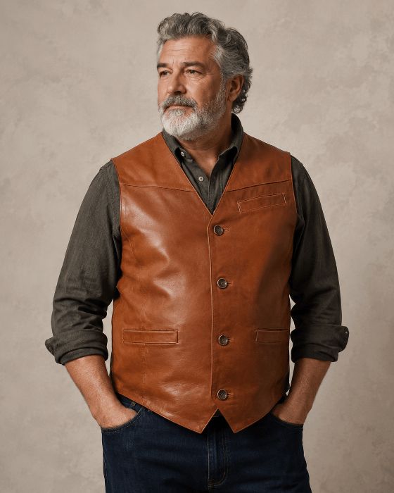 Freddy leren heren vest cognac 2