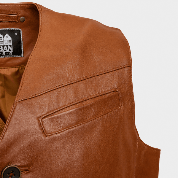 Freddy leren heren vest cognac - detail 1