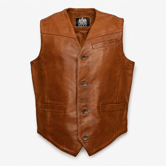 Freddy leren heren vest cognac