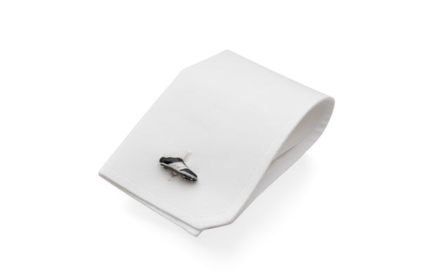 Silver cufflinks with soccer shoes