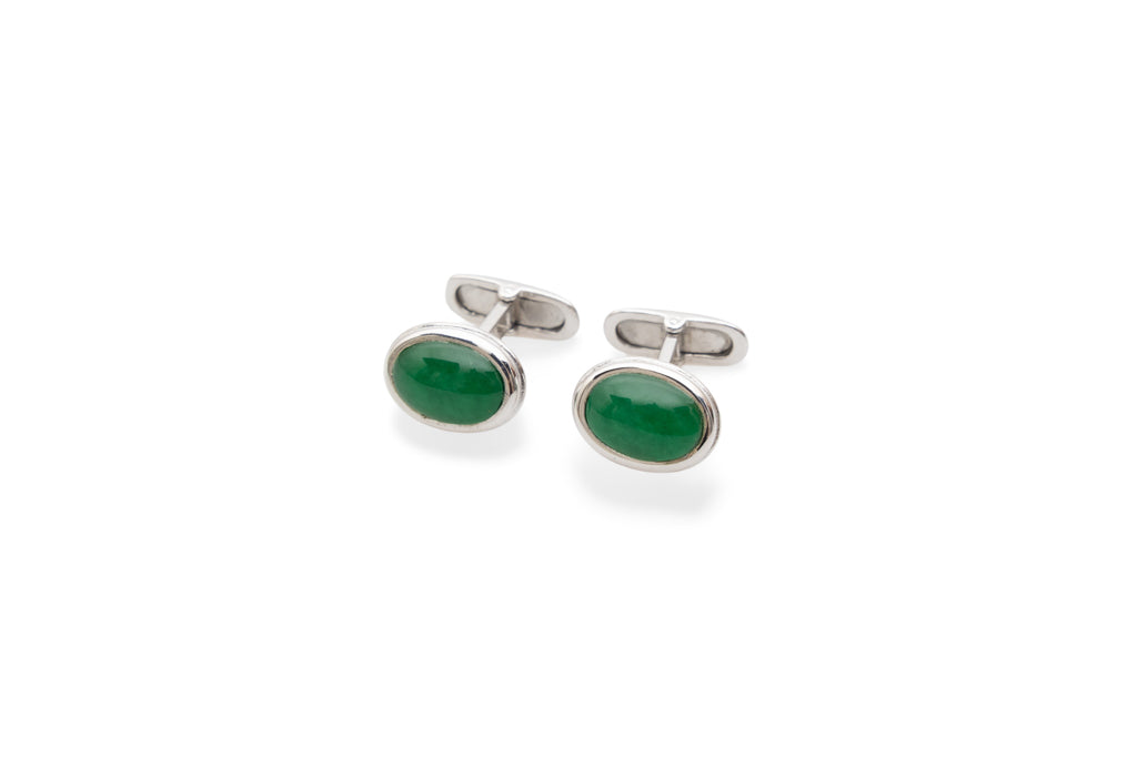 Silver cufflinks with green agate