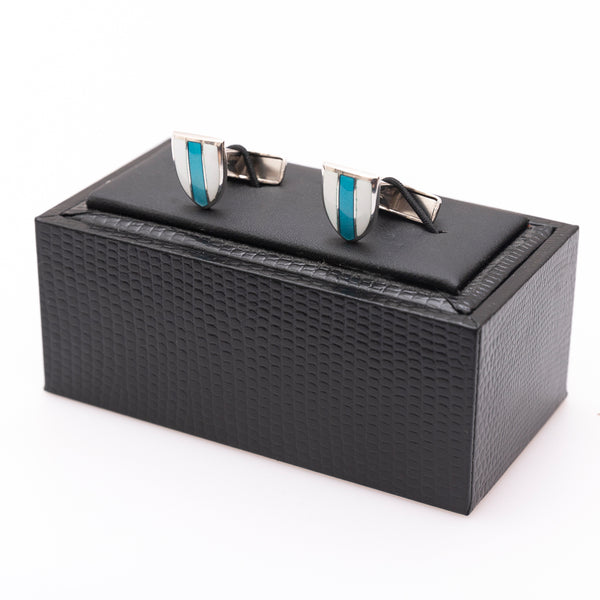 White and Blue Silver Cufflinks
