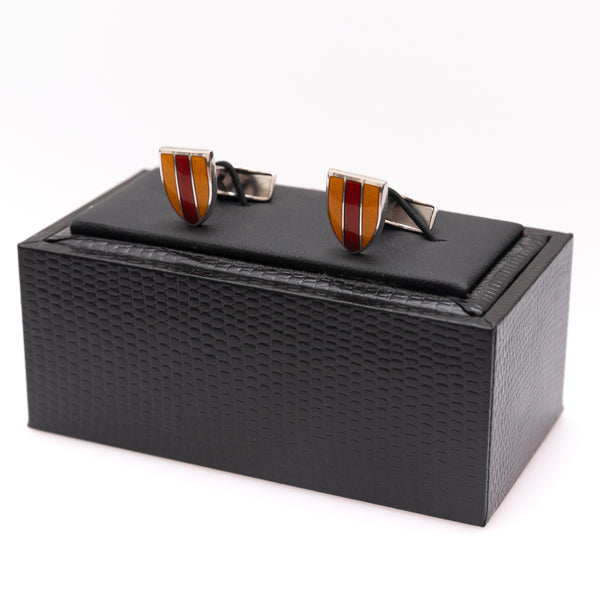 Yellow Red Silver Cufflinks
