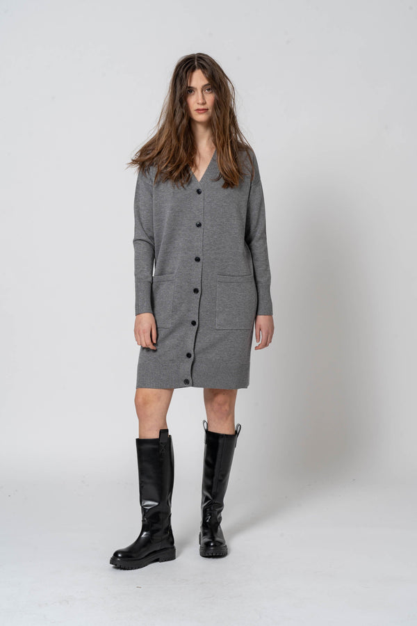 Basic V-neck Gray Cardigan