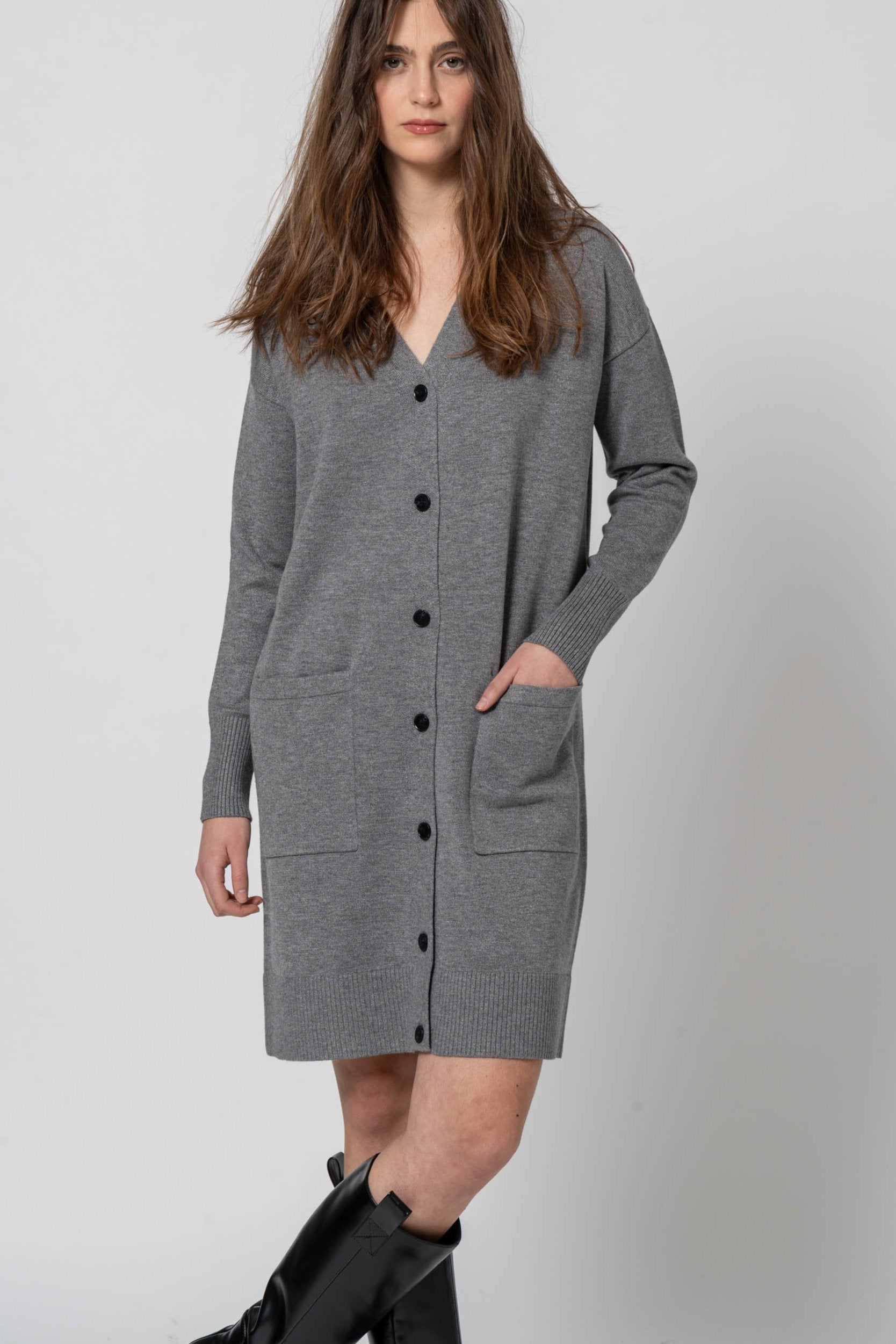 Basic V-neck Gray Cardigan