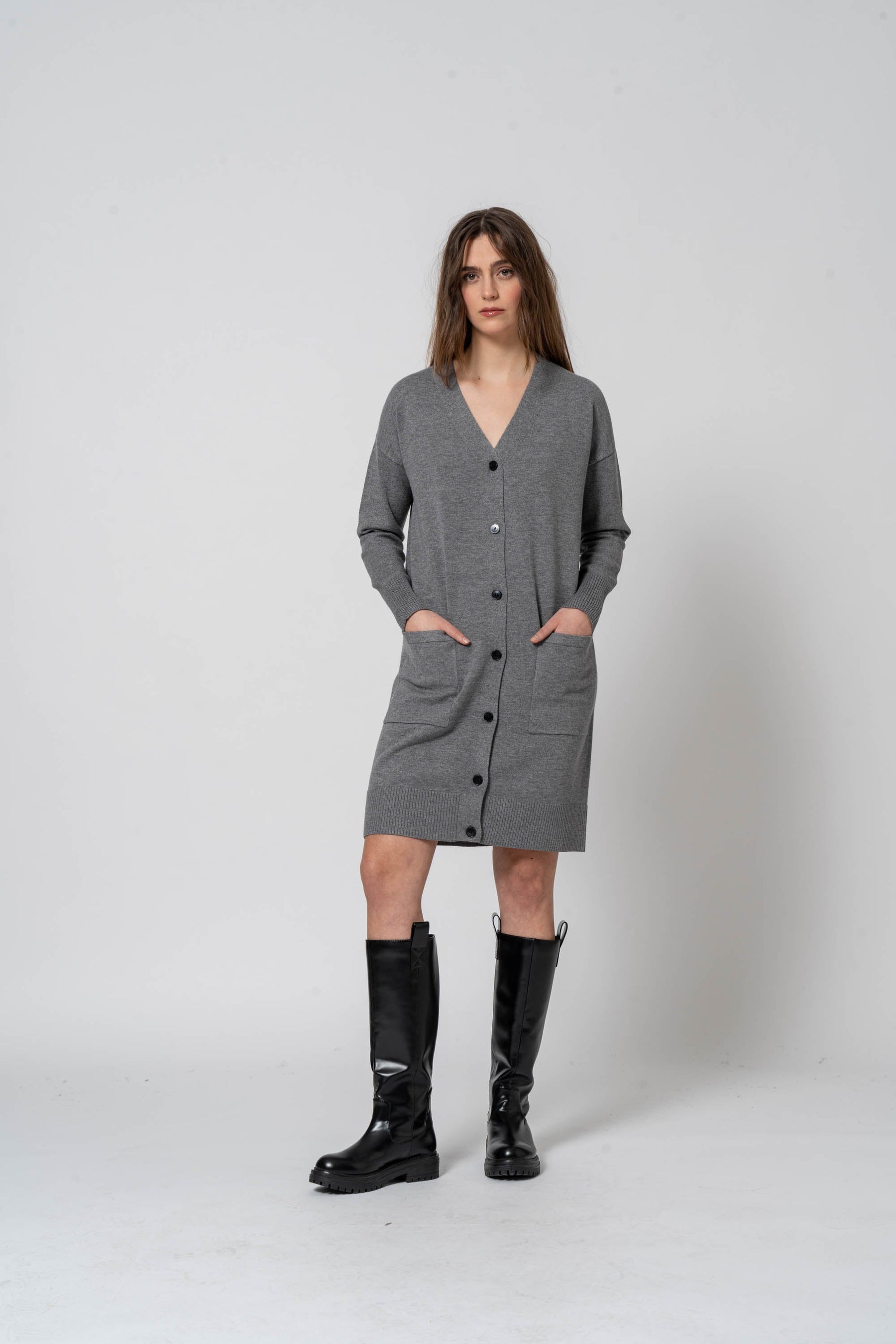 Basic V-neck Gray Cardigan