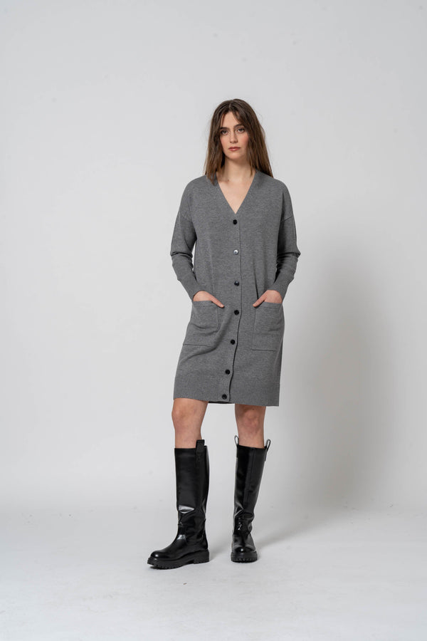 Basic V-neck Gray Cardigan