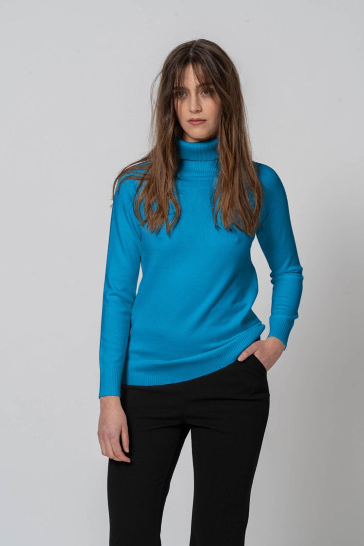 Basic High Neck Blue Sweater