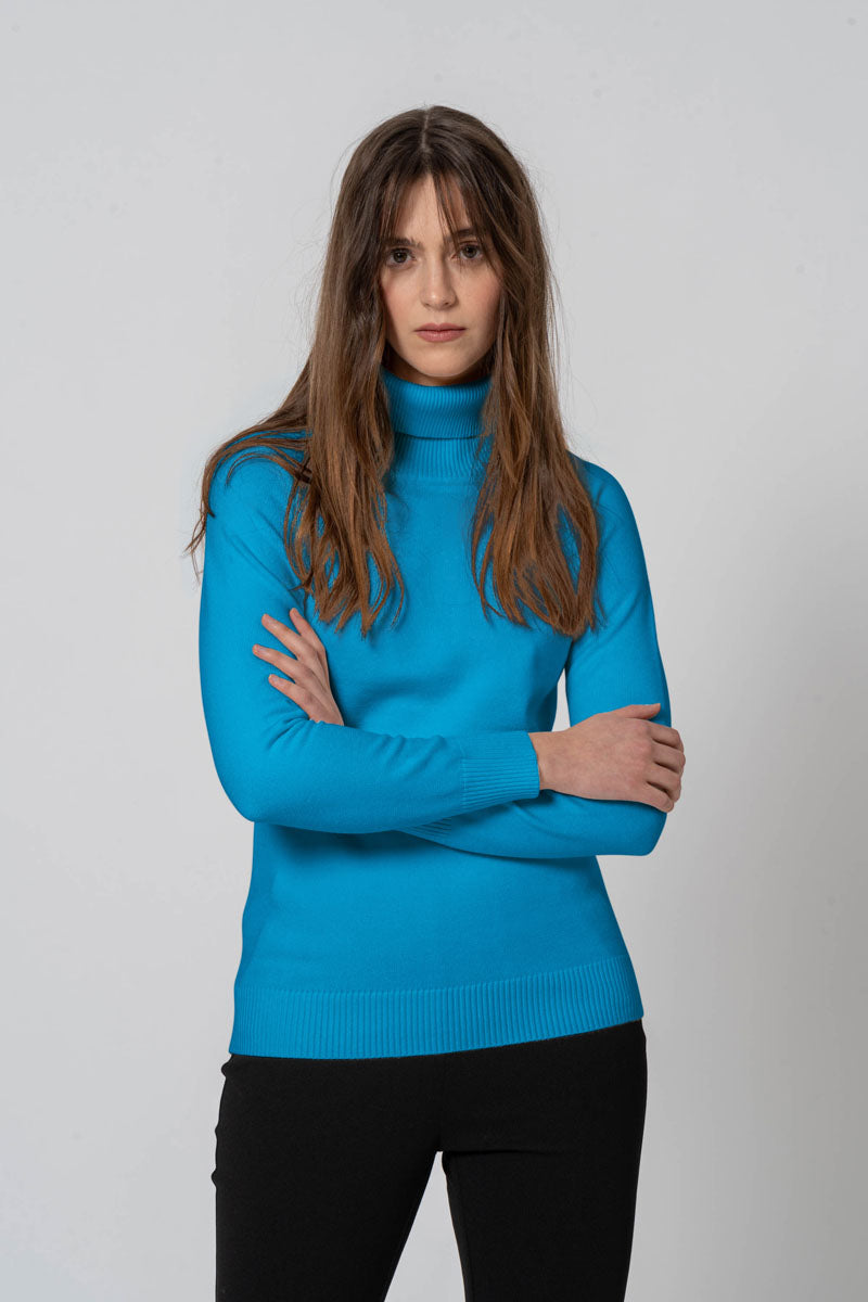 Basic High Neck Blue Sweater
