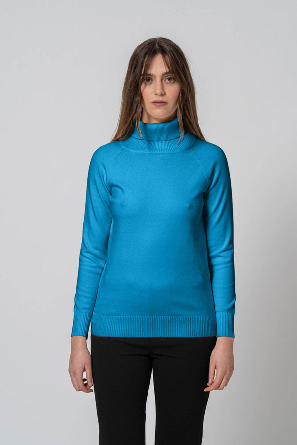 Basic High Neck Blue Sweater