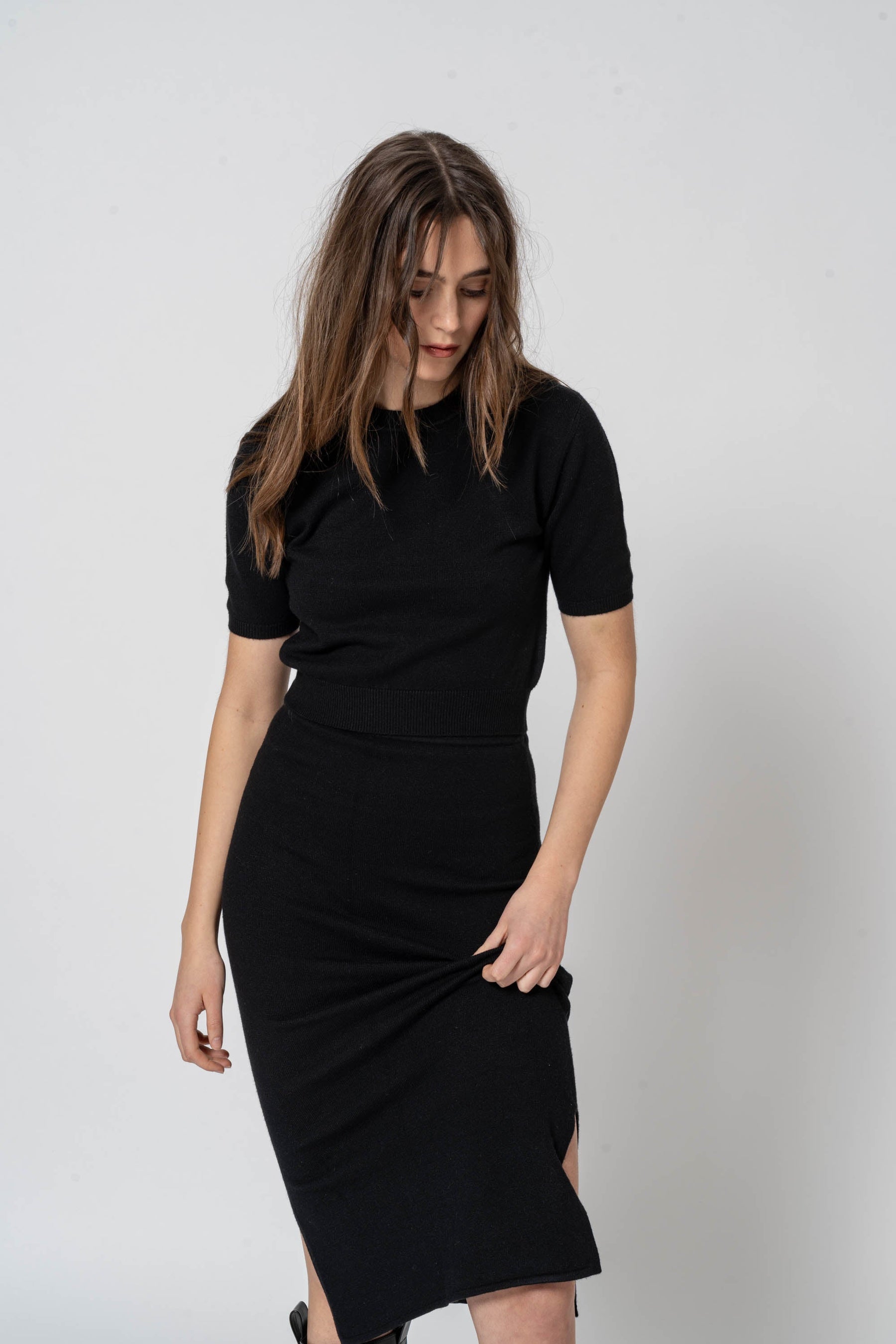 Zwarte Korte Mouwen Crop Top