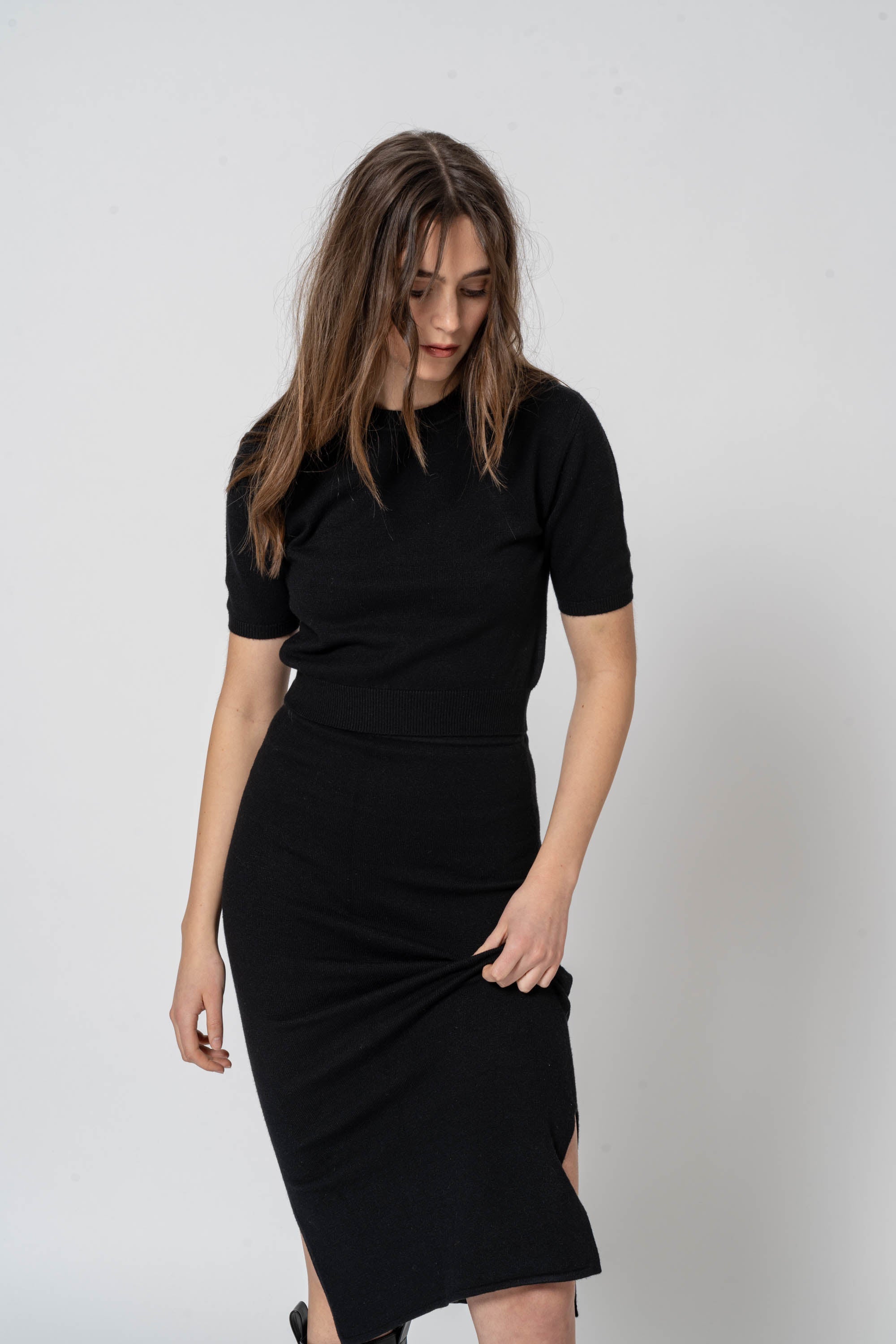 Zwarte Korte Mouwen Crop Top