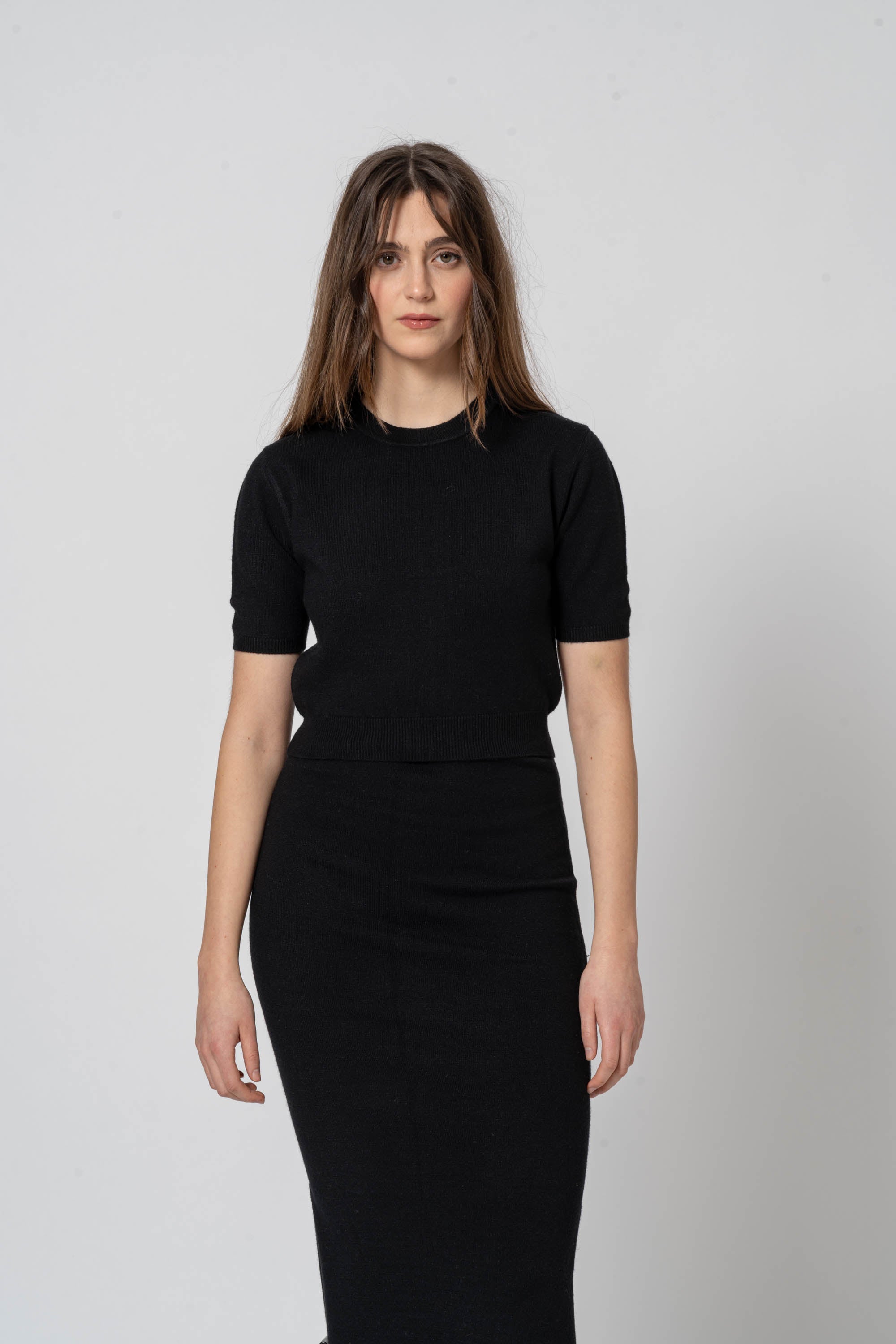 Zwarte Korte Mouwen Crop Top