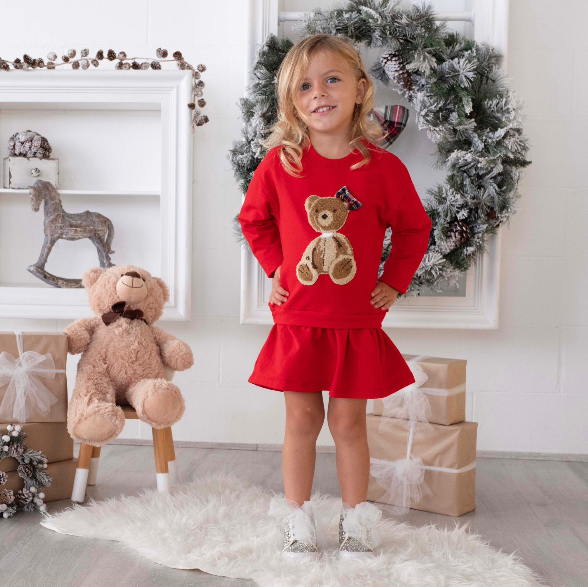 SWEATSHIRT DRESS WITH BEAR EMBROIDERY