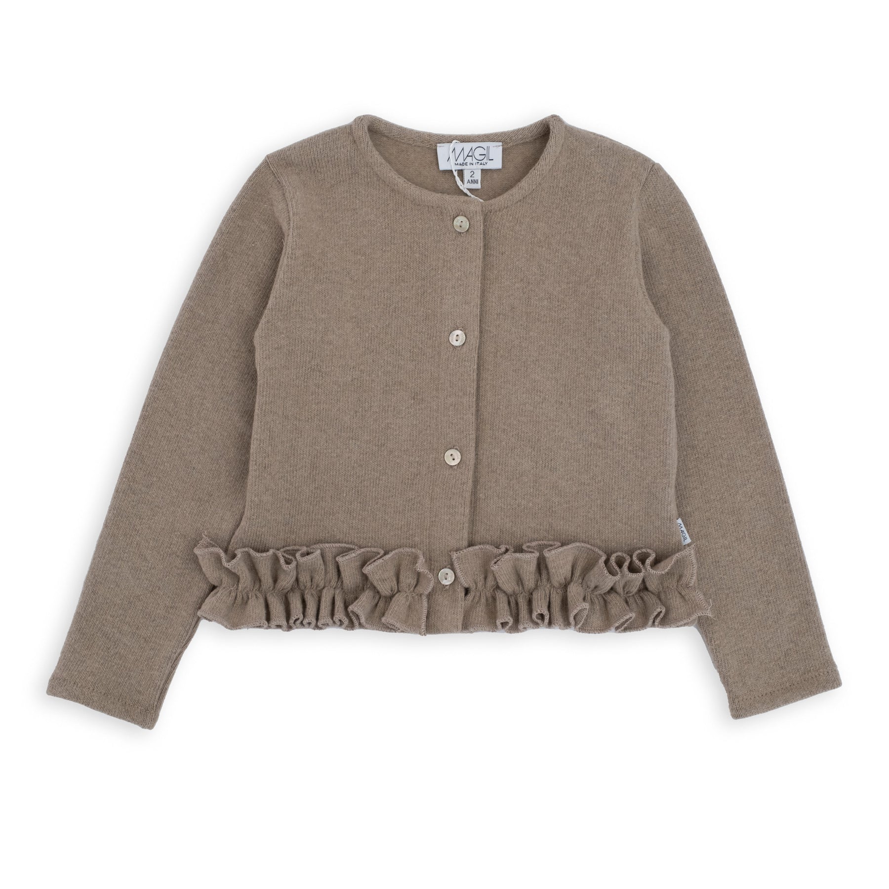 WARM COTTON CARDIGAN WITH RUFFLES AT THE BOTTOM