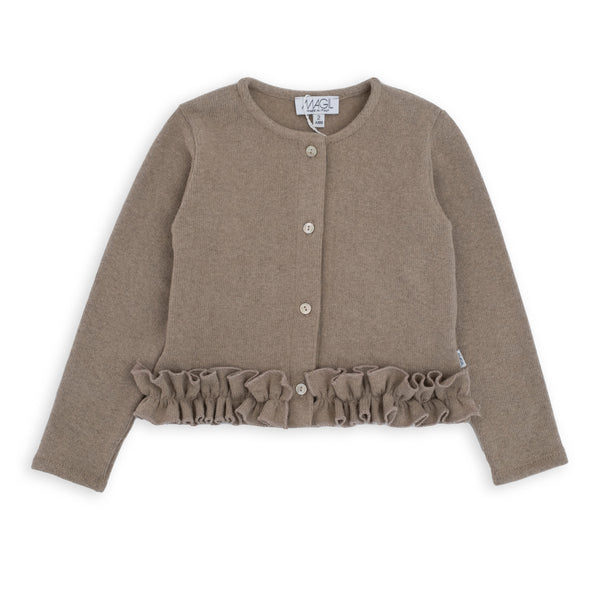 WARM COTTON CARDIGAN WITH RUFFLES AT THE BOTTOM